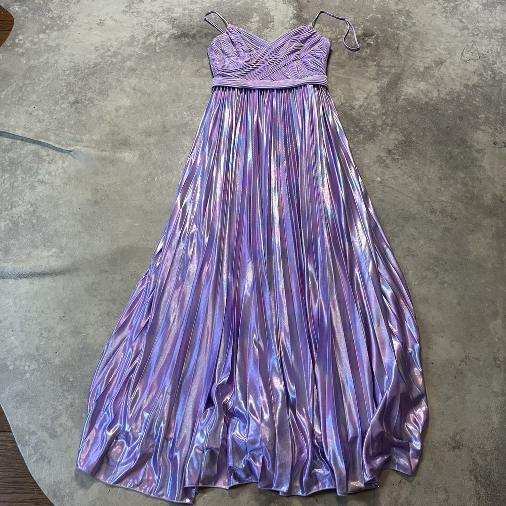 Leena For Mac Duggal‎ Dress Womens Sz 2 Purple Pleated Metallic Satin Iridescent